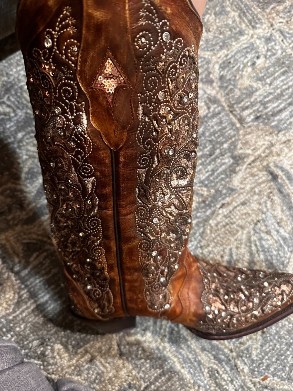 Corral A3671A Cognac Crystal Sequin Embellished Western Cowboy Boots 10M